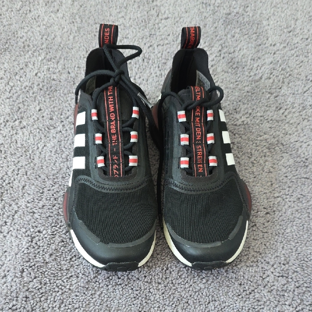 Adidas Black and White Sneakers with Red Details